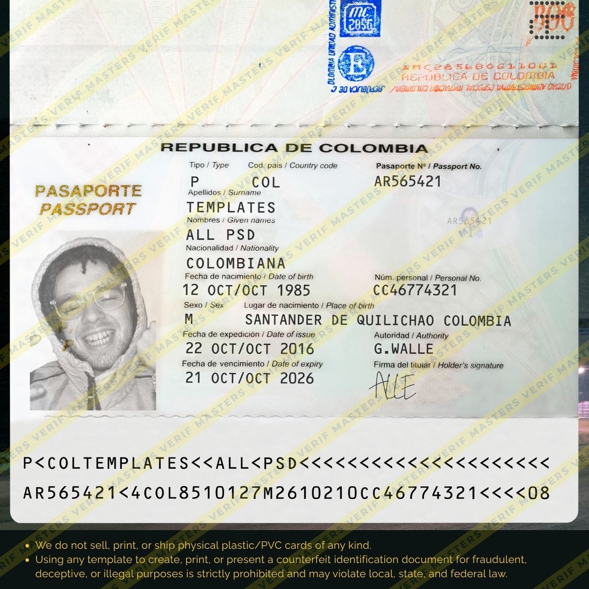 Colombia Passport Photoshop template