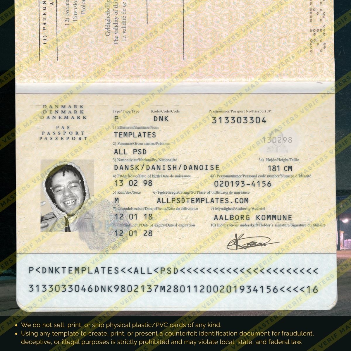 Denmark Passport Photoshop template
