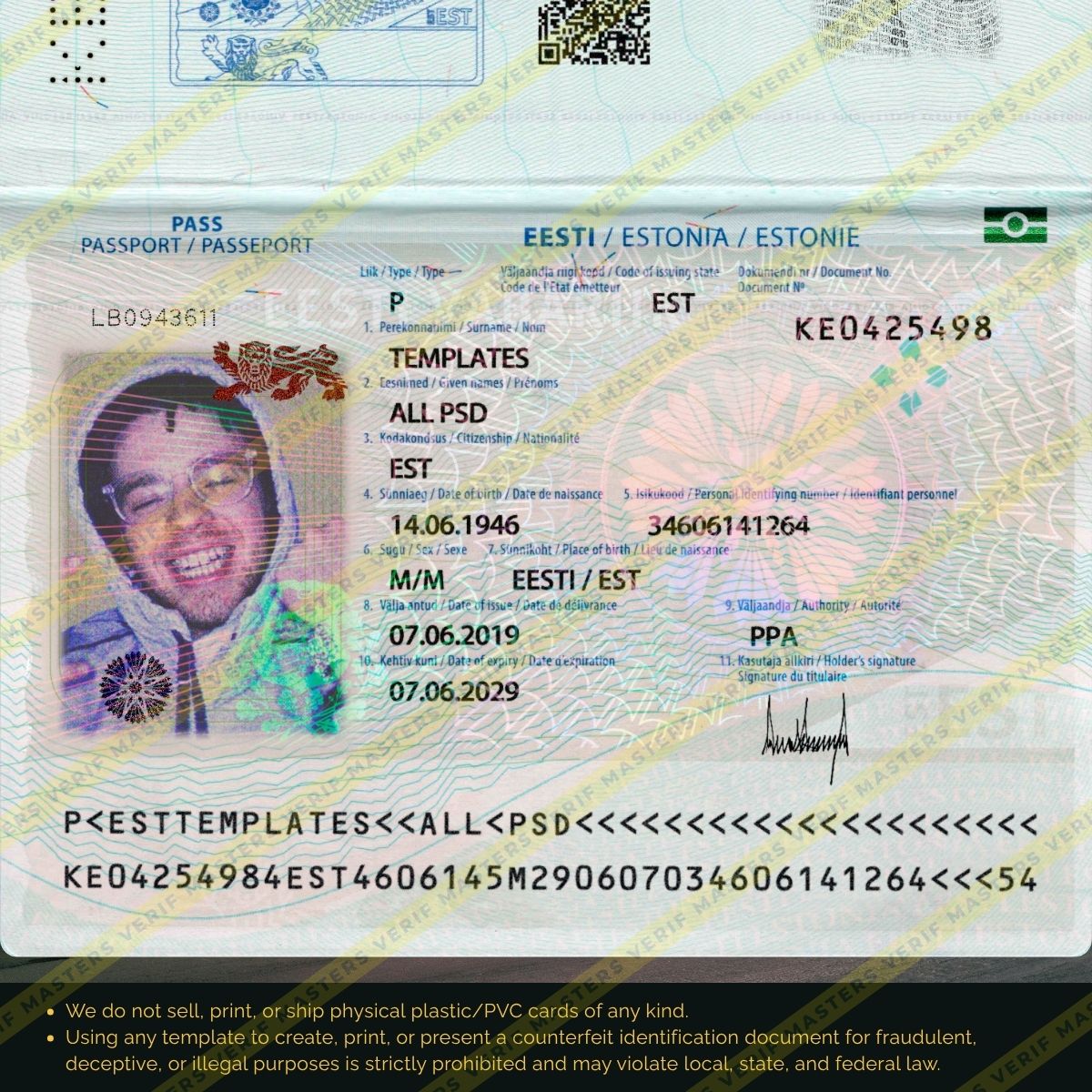 Estonia Passport Photoshop template