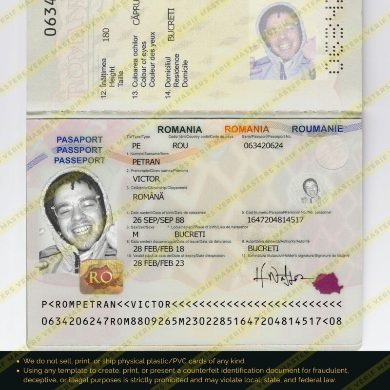 Romania Passport Photoshop template