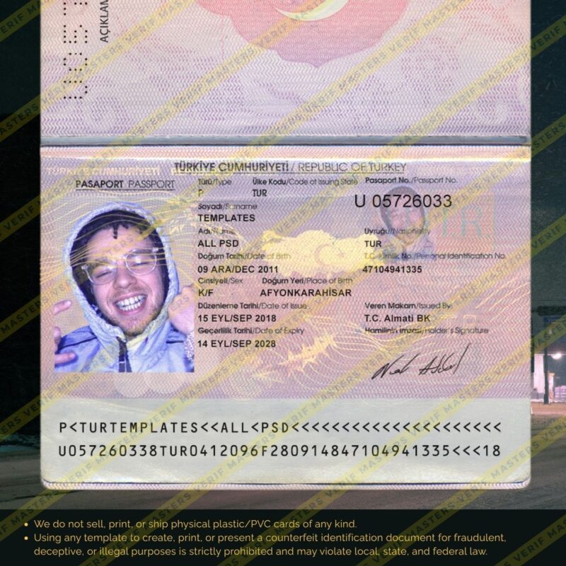 Turkey Passport Photoshop template