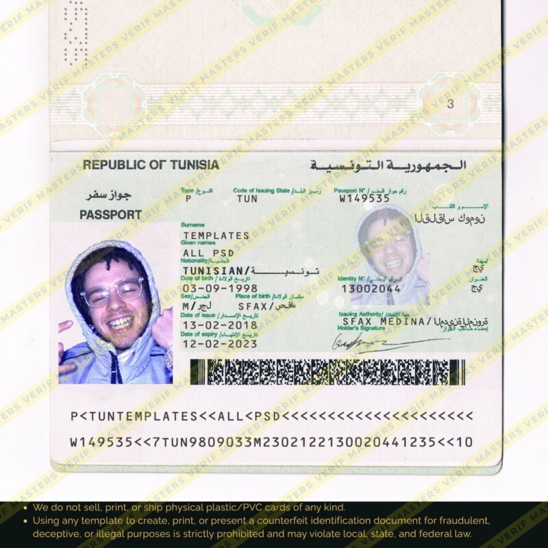 Tunisia Passport Photoshop template