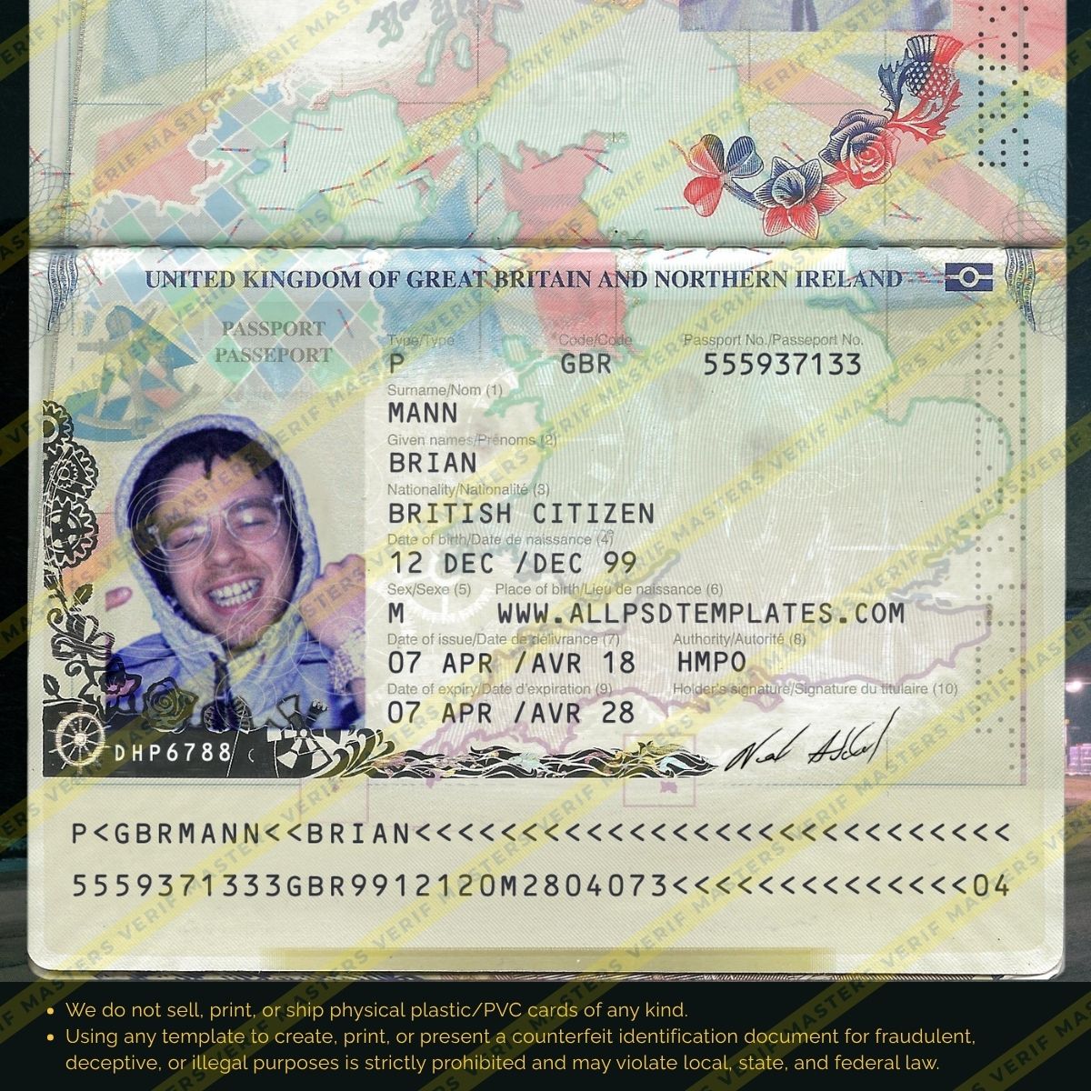 United Kingdom Passport Photoshop template