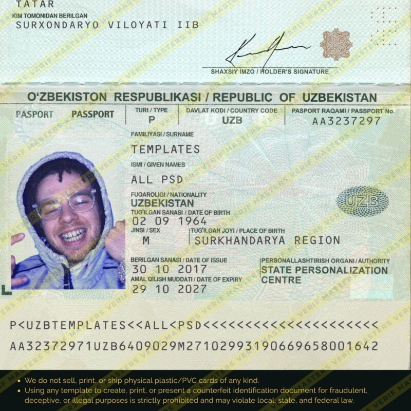 Uzbekistan Passport Photoshop template