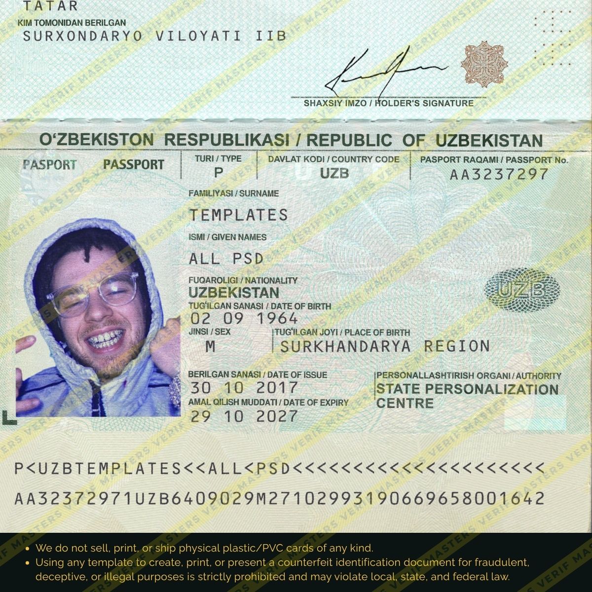 Uzbekistan Passport Photoshop template