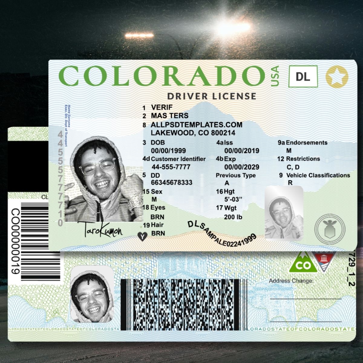 Colorado - CO Driver's License Photoshop Template