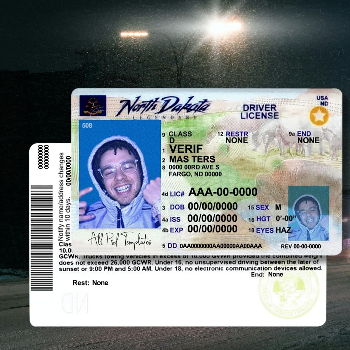 North Dakota - ND Driver's License Photoshop Template